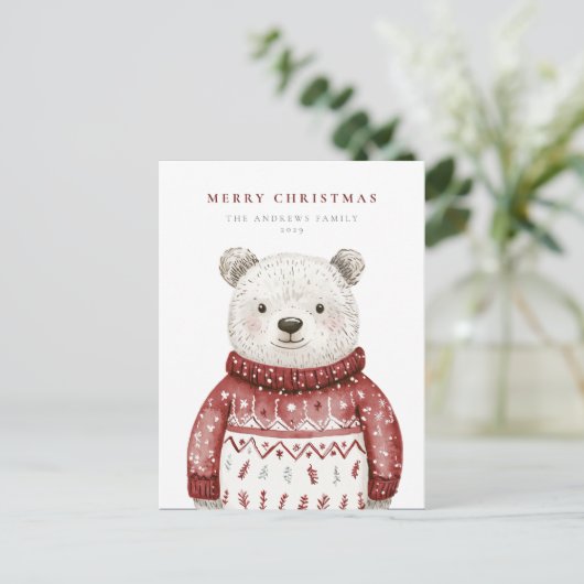 セーターを着たメリークリスマスベア シーズンポストカード