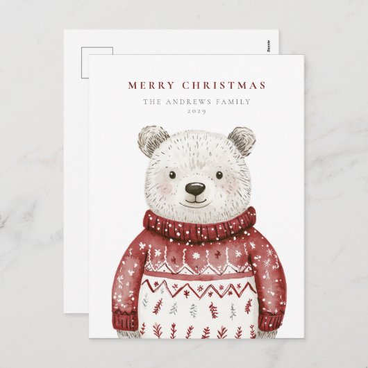 セーターを着たメリークリスマスベア シーズンポストカード (正面/裏面)