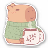 セーターを着た可愛いカピバラとホットコーヒー シール (正面)