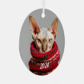 セーターを着た毛のないスフィンクス猫 メタルオーナメント (正面右)