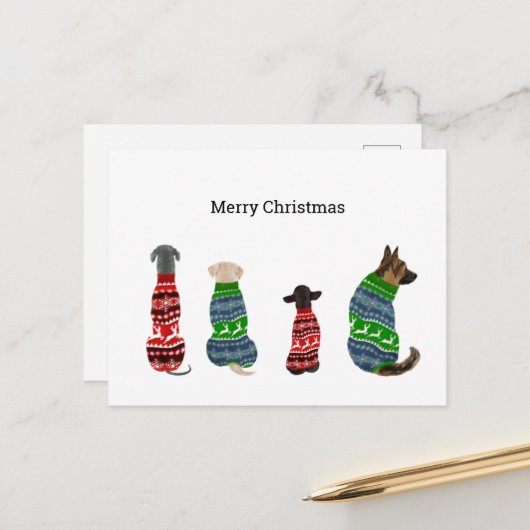 セーターを着た犬のクリスマスカード ポストカード (正面/裏面インサイチュ)
