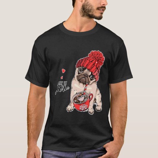 セーターを編んだパグとコーヒー Tシャツ (正面)