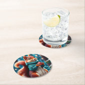 セータークリスマスボールに可愛い赤リス ラウンドペーパーコースター (インサイチュ)