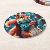 セータークリスマスボールに可愛い赤リス ラウンドペーパーコースター (アングル)