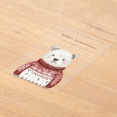 セーターホリデーに楽しいクリスマスベア アクリル招待状 (レイダウン)