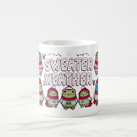 "セーター天気予報カエル – フェスティバルと居心地の良さ" コーヒーマグカップ (中央)