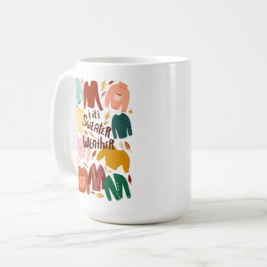 セーター天気秋秋の季節かわいい コーヒーマグカップ (正面左)