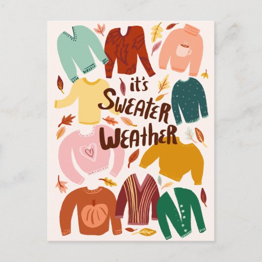 セーター天気秋秋の季節かわいい ポストカード (正面)