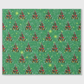 セーター姿のかわいい猫型枠クリスマスツリーラッピング ラッピングペーパー (フラット)