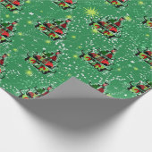 セーター姿のかわいい猫型枠クリスマスツリーラッピング ラッピングペーパー (角)