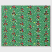 セーター姿のかわいい猫型枠クリスマスツリー ラッピングペーパー (フラット)