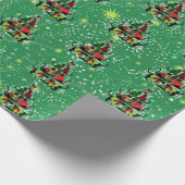 セーター姿のかわいい猫型枠クリスマスツリー ラッピングペーパー (角)