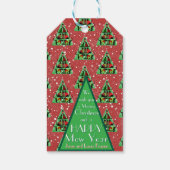 セーター姿のかわいい黒猫クリスマスツリーレッド ギフトタグ (裏面)