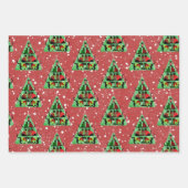 セーター姿のかわいい黒猫クリスマスツリーレッド ラッピングペーパーシート (正面2)