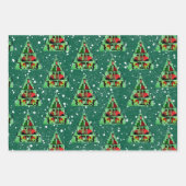 セーター姿のかわいい黒猫クリスマスツリーレッド ラッピングペーパーシート (正面3)