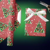 セーター姿のかわいい黒猫クリスマスツリーレッド ラッピングペーパー