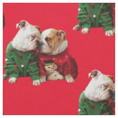 セーター姿のクリスマスブルドッグ ファブリック (クローズアップ)
