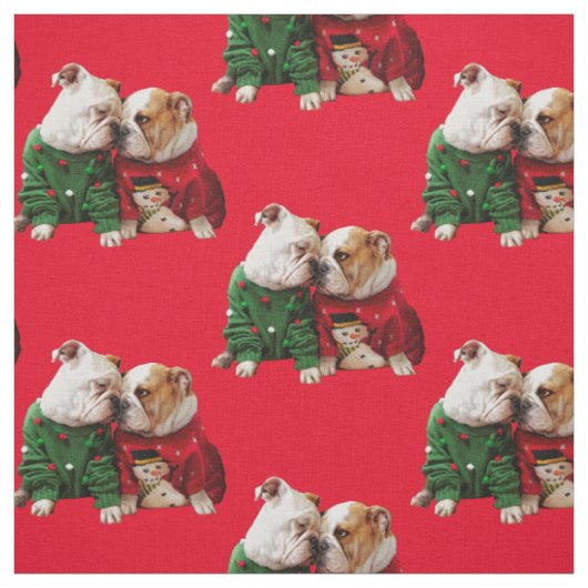 セーター姿のクリスマスブルドッグ ファブリック (見本)