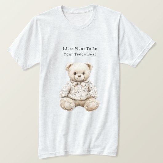 セーター姿のスイートクリームテディベア Tシャツ (デザイン正面)