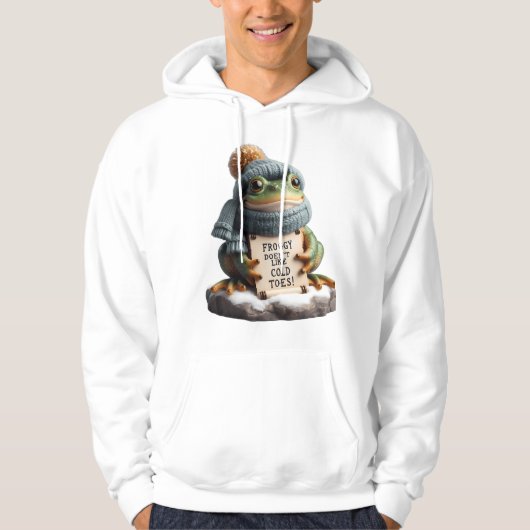 セーター姿の愛らしい冬のカエル: 冷たい足元Tシャツ パーカ (正面)
