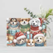 セーター姿の水彩可愛い犬 シーズンカード (スタンド正面)