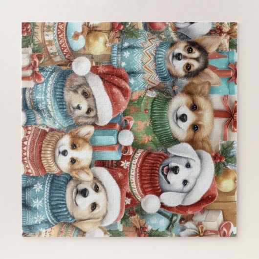 セーター姿の水彩可愛い犬 ジグソーパズル (横)