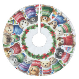 セーター姿の水彩可愛い犬 ブラッシュドポリエステルツリースカート