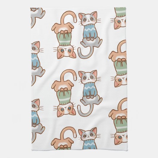 セーター姿の猫たち秋猫ちゃんかわいいかわいい動物 キッチンタオル (縦)