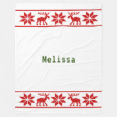 セーター白く見える赤い星トナカイのクリスマス フリースブランケット (正面)