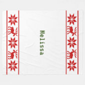 セーター白く見える赤い星トナカイのクリスマス フリースブランケット (正面(横))