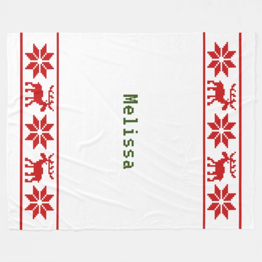 セーター白く見える赤い星トナカイのクリスマス フリースブランケット (正面(横))