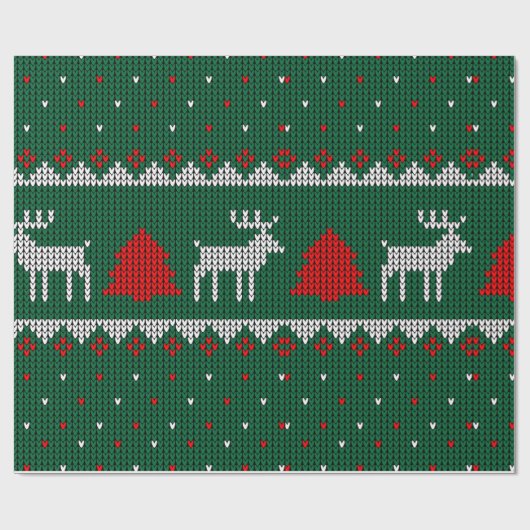 セーター編みのトナカイ クリスマス包装 ラッピングペーパー (フラット)