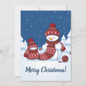 セーター編みをする雪だるまのクリスマス マフラー シーズンカード (正面)
