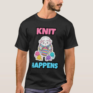 セーター編むの大変 おかしな編み物 羊 黒Tシャツ Tシャツ