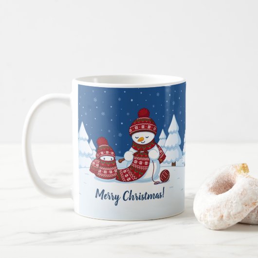 セーター編む雪だるま クリスマス マフラー コーヒーマグカップ (ドーナツ)
