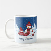 セーター編む雪だるま クリスマス マフラー コーヒーマグカップ (左)