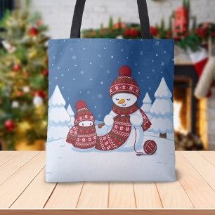 セーター編む雪だるま クリスマス マフラー トートバッグ