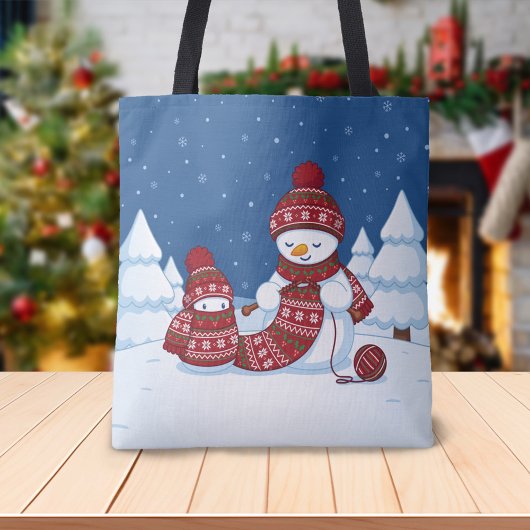 セーター編む雪だるま クリスマス マフラー トートバッグ