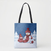 セーター編む雪だるま クリスマス マフラー トートバッグ (正面)