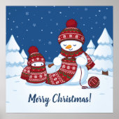セーター編む雪だるま クリスマス マフラー ポスター (正面)