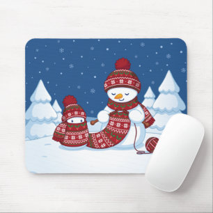 セーター編む雪だるま クリスマス マフラー マウスパッド