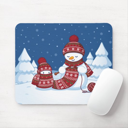 セーター編む雪だるま クリスマス マフラー マウスパッド (マウス)