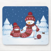 セーター編む雪だるま クリスマス マフラー マウスパッド (正面)