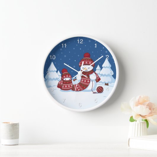 セーター編む雪だるま クリスマス マフラー 壁時計 (ホーム)
