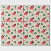 セーター&クリスマスサンタハットを着たパグドッグ ラッピングペーパー (フラット)