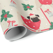 セーター&クリスマスサンタハットを着たパグドッグ ラッピングペーパー (ロールコーナー)