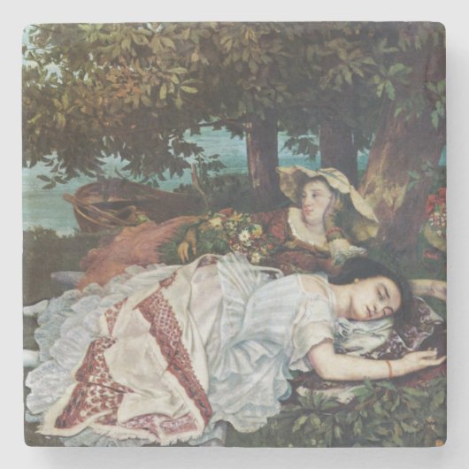 セーヌ川の土手に住む若い女性たち（夏） ストーンコースター (正面)