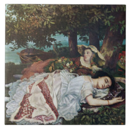 セーヌ川の土手に住む若い女性たち（夏） タイル