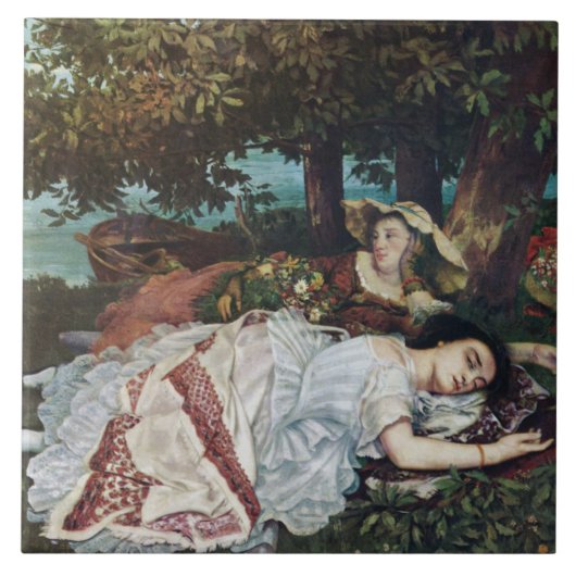 セーヌ川の土手に住む若い女性たち（夏） タイル (正面)