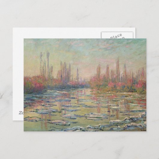 セーヌ川の雪解け，ヴェテウイルの近く， 1880 ポストカード (正面/裏面)